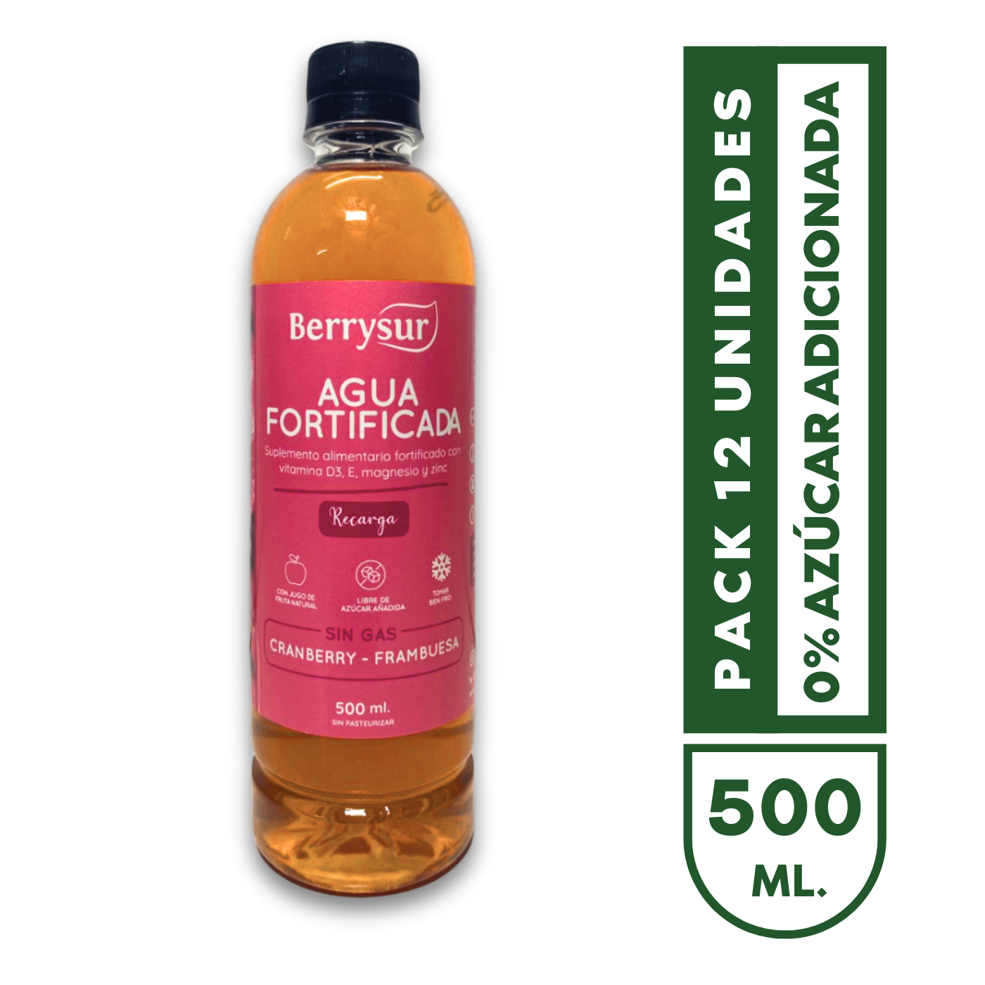 Agua Fortificada Cranberry Frambuesa 500 ml - Pack 12 unidades