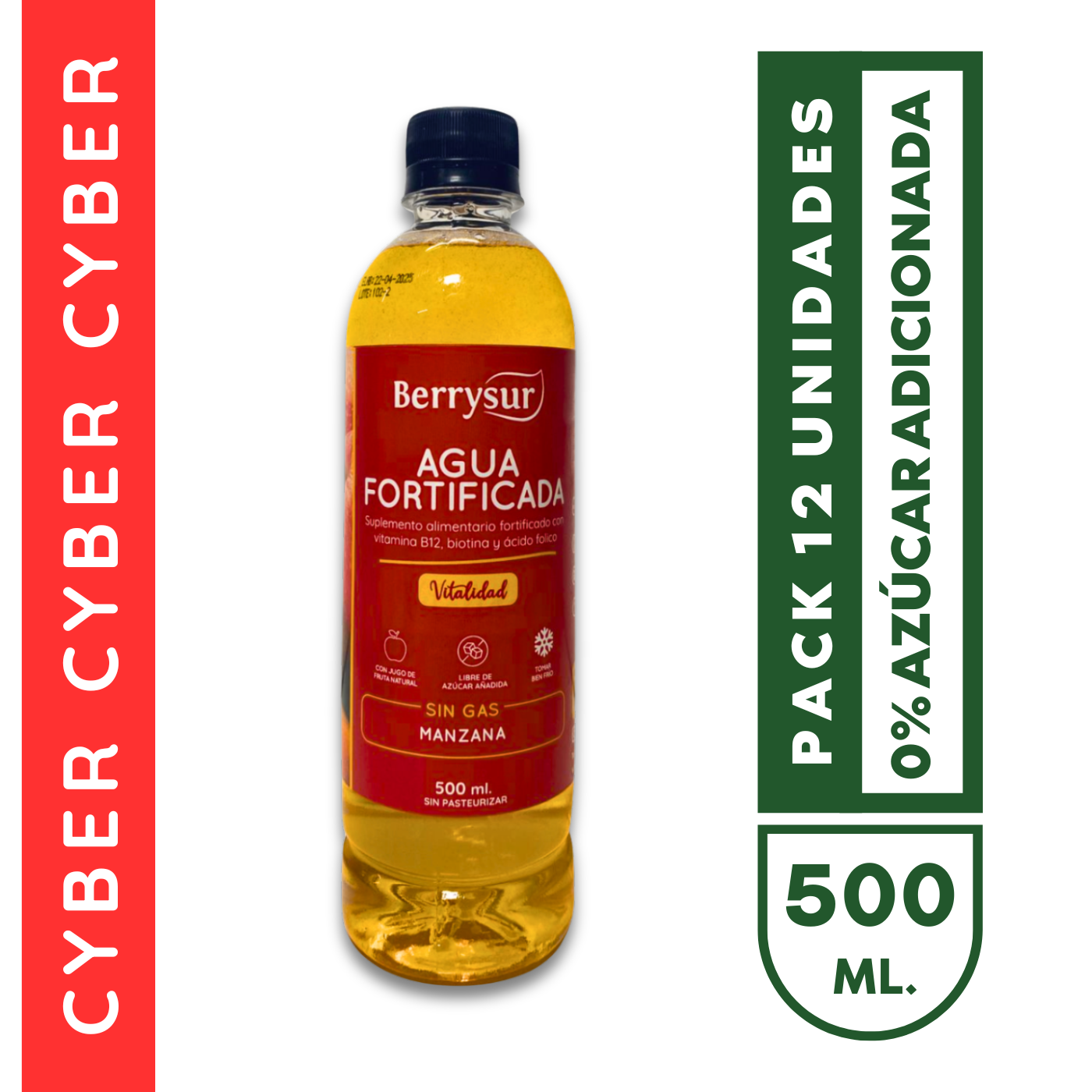 Agua Fortificada Manzana 500 ml. - Pack 12 unidades