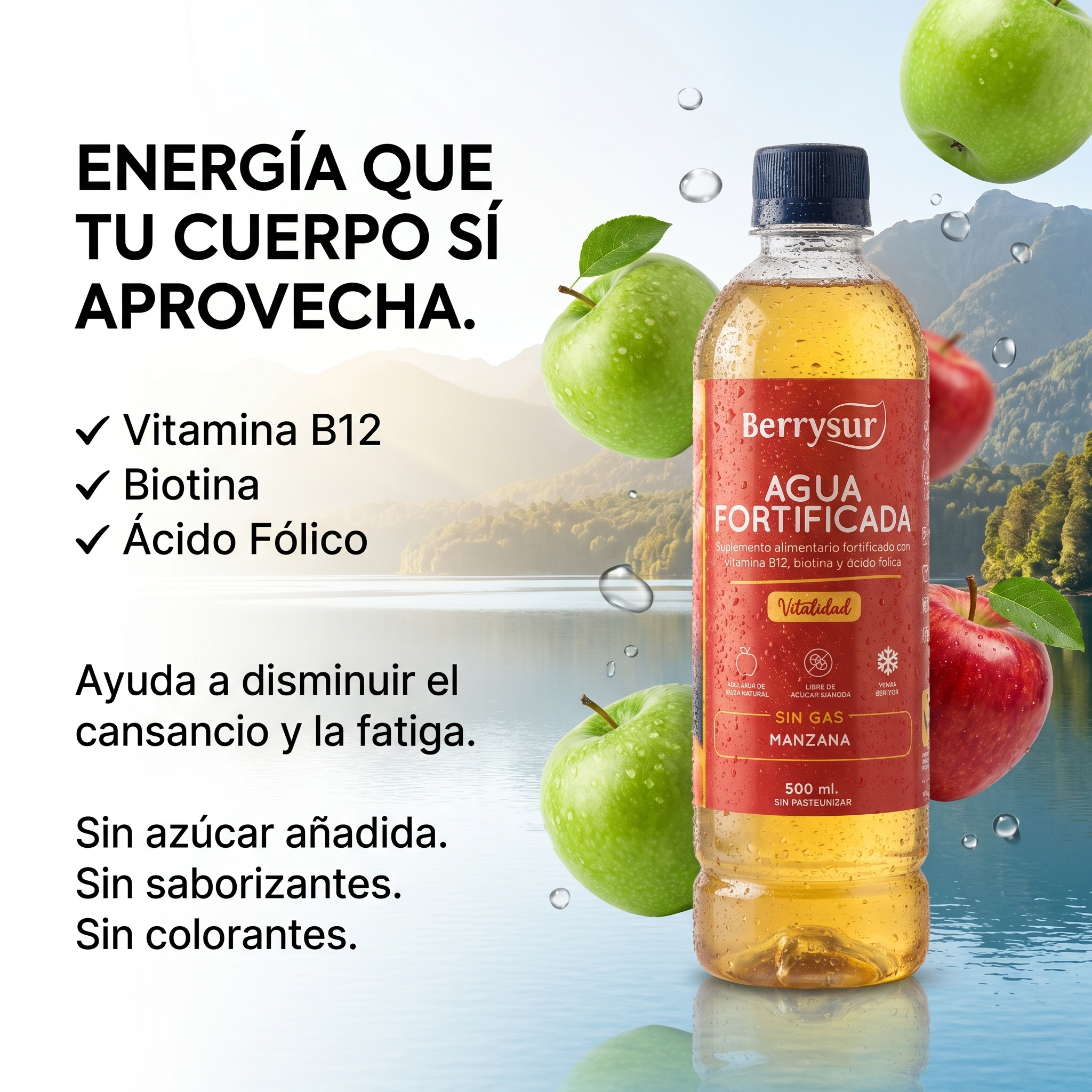 Agua Fortificada Manzana 500 ml. - Pack 12 unidades
