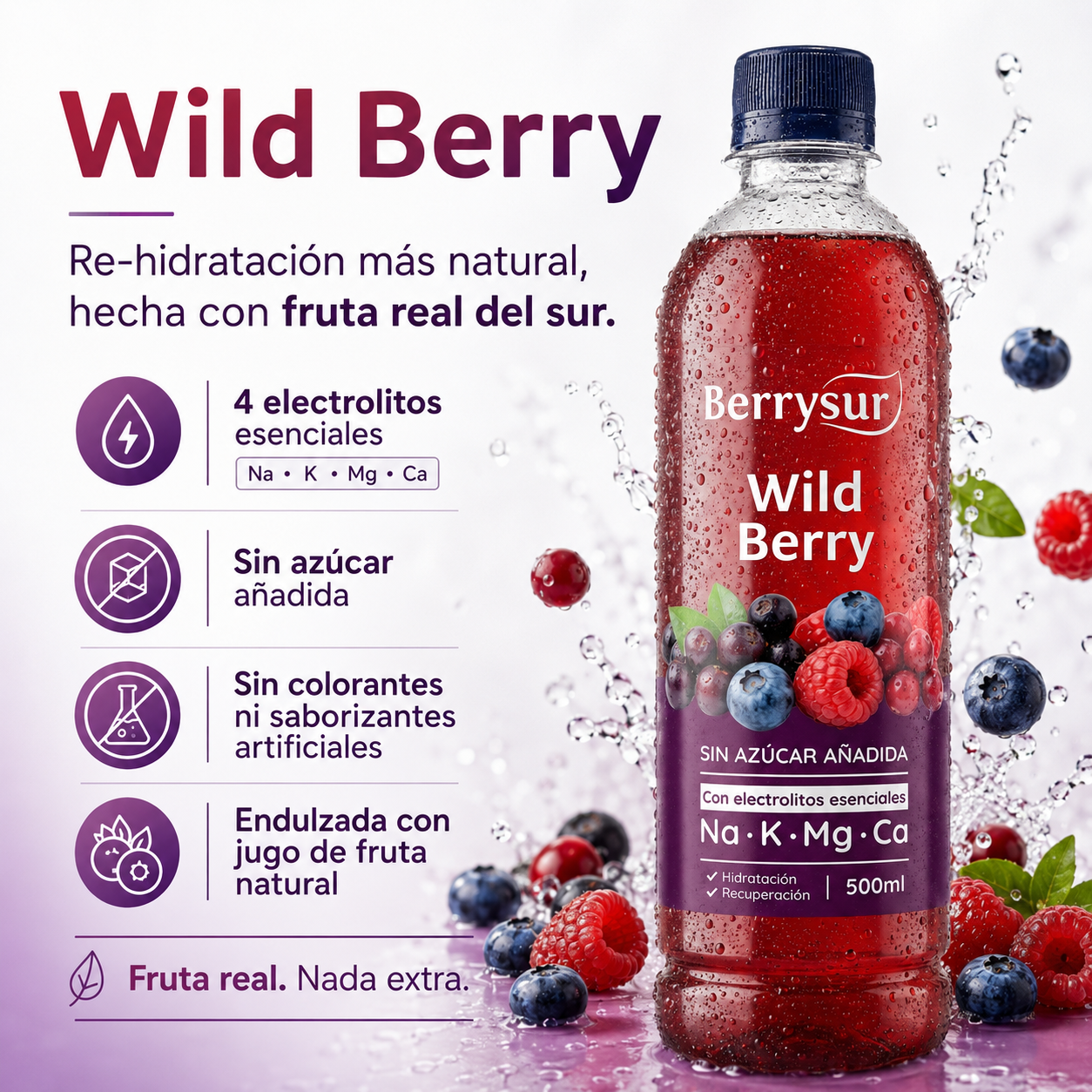 Agua Re-hidratante Wild Berry - Caja 12 unidades 500 ml. + DESPACHO GRATIS