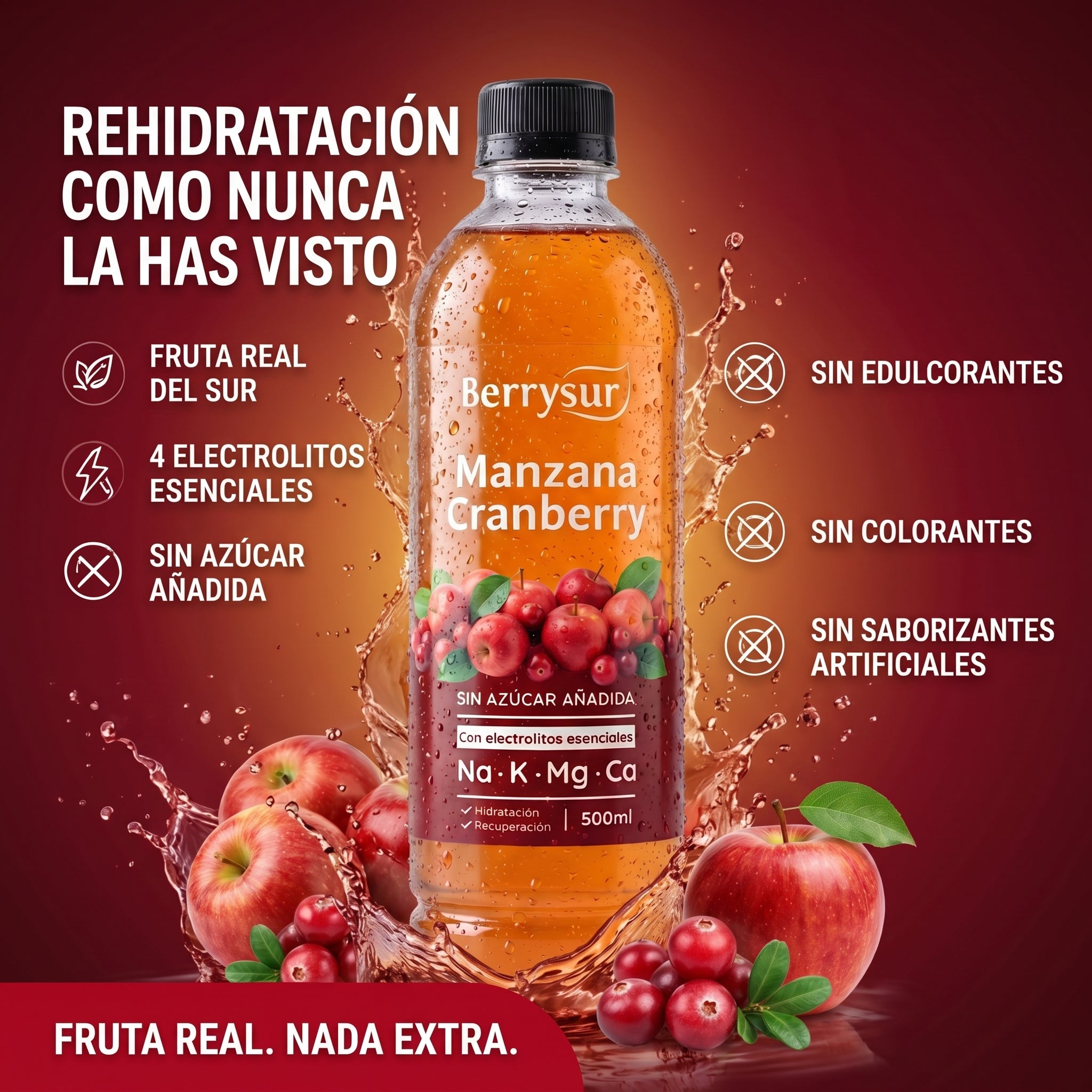 Agua Re-hidratante Cranberry Manzana - Caja 12 unidades 500 ml. + DESPACHO GRATIS